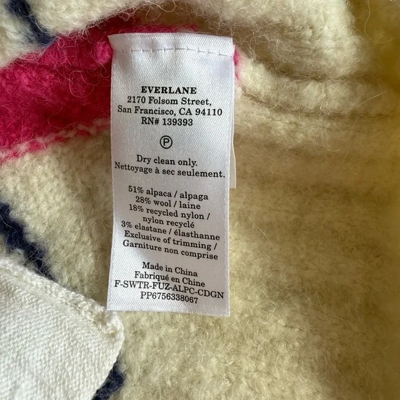Everlane SuperFuzz Alpaca Cardigan Pink White Argyle Sweater Oversize Medium - Picture 4 of 8